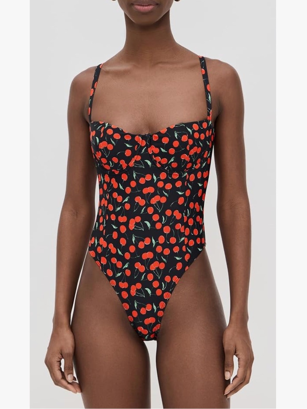 Good American Women's Cherry Square Neck Support One Piece, Black Cherries